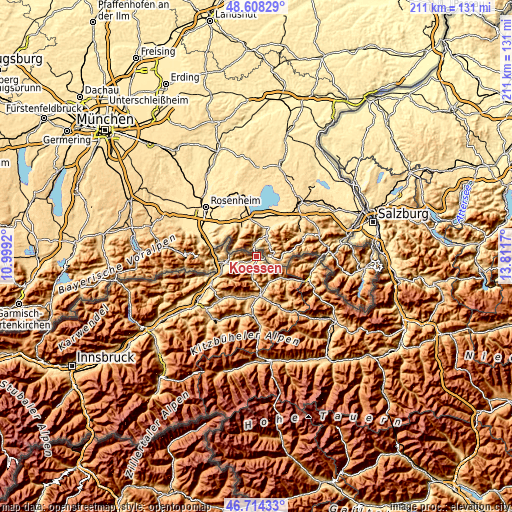 Topographic map of Kössen