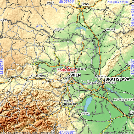 Topographic map of Korneuburg