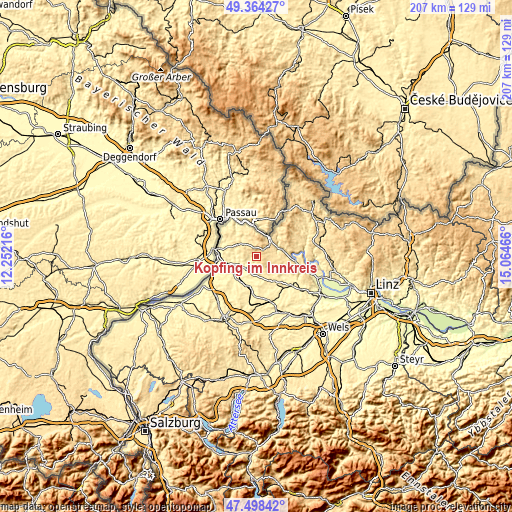 Topographic map of Kopfing im Innkreis