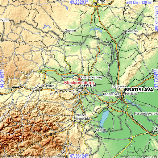 Topographic map of Klosterneuburg