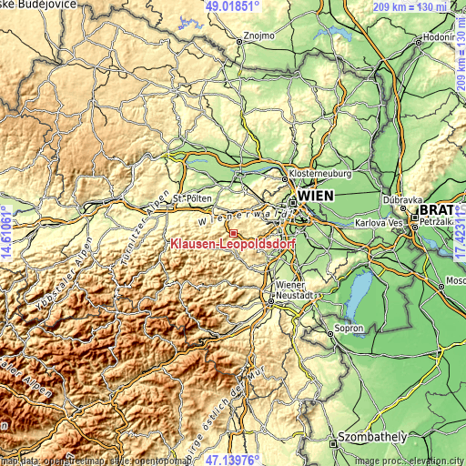 Topographic map of Klausen-Leopoldsdorf