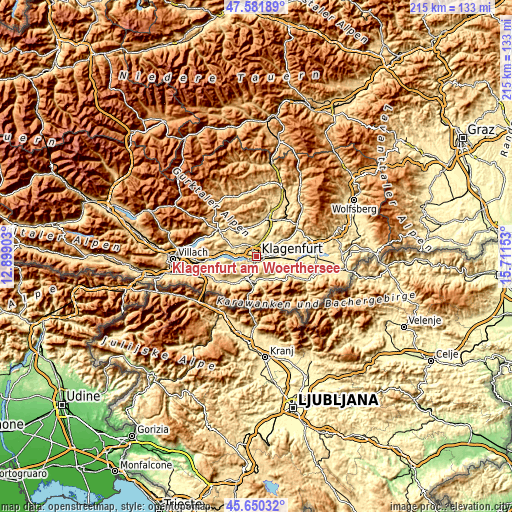 Topographic map of Klagenfurt am Wörthersee