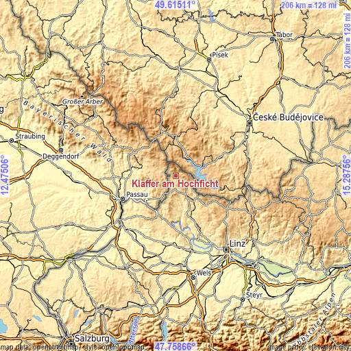 Topographic map of Klaffer am Hochficht