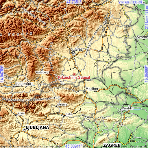 Topographic map of Kitzeck im Sausal