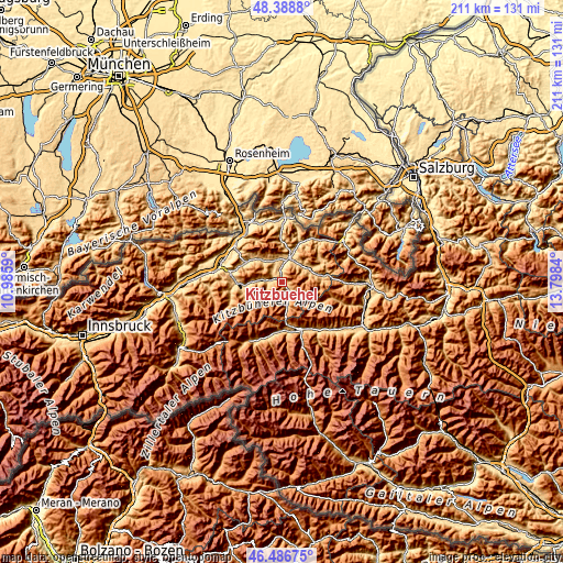 Topographic map of Kitzbühel