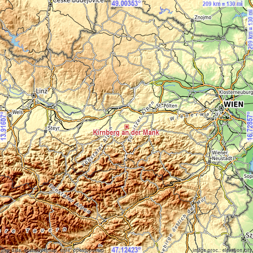 Topographic map of Kirnberg an der Mank