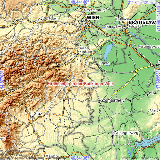 Topographic map of Kirchschlag in der Buckligen Welt