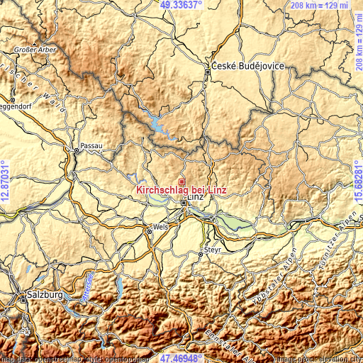 Topographic map of Kirchschlag bei Linz