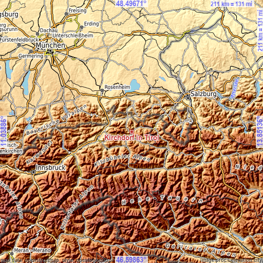 Topographic map of Kirchdorf in Tirol