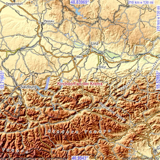 Topographic map of Kirchdorf an der Krems