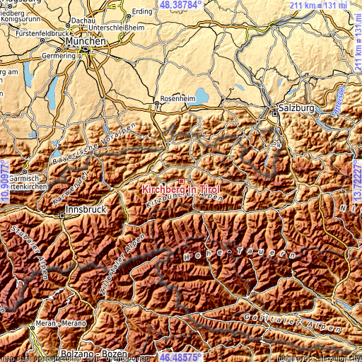 Topographic map of Kirchberg in Tirol