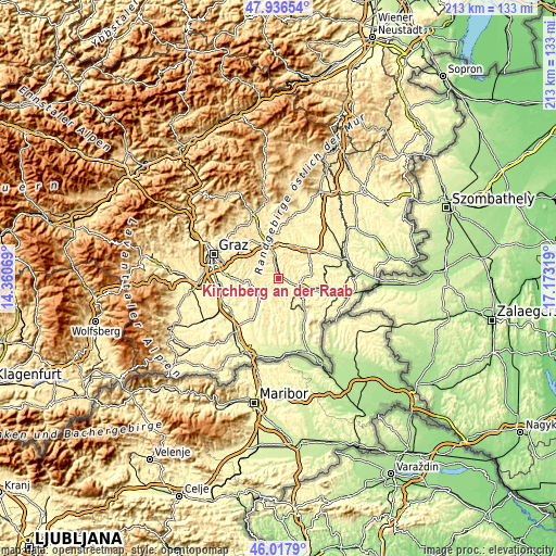 Topographic map of Kirchberg an der Raab