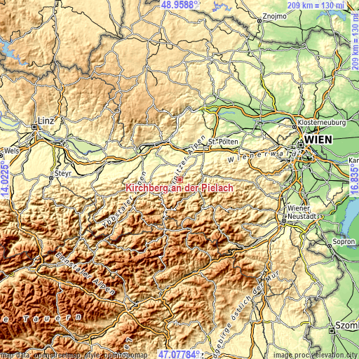 Topographic map of Kirchberg an der Pielach