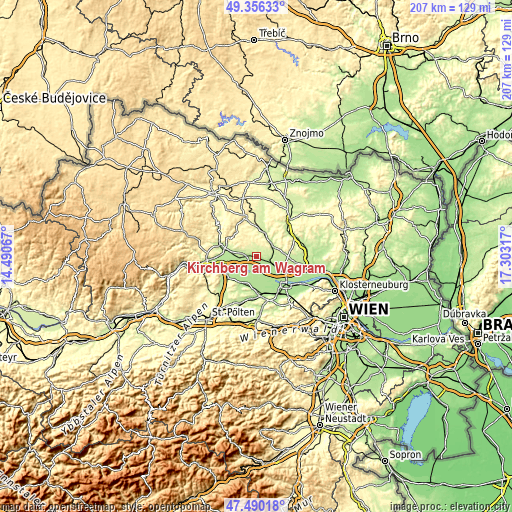 Topographic map of Kirchberg am Wagram