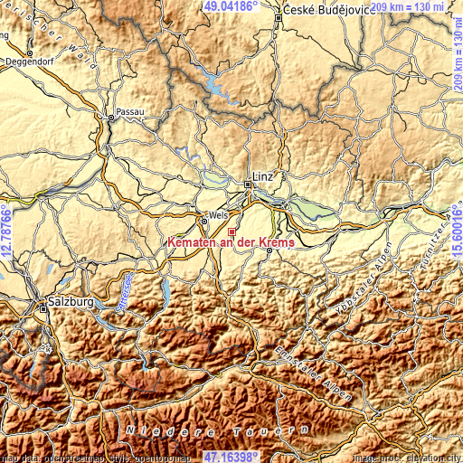 Topographic map of Kematen an der Krems