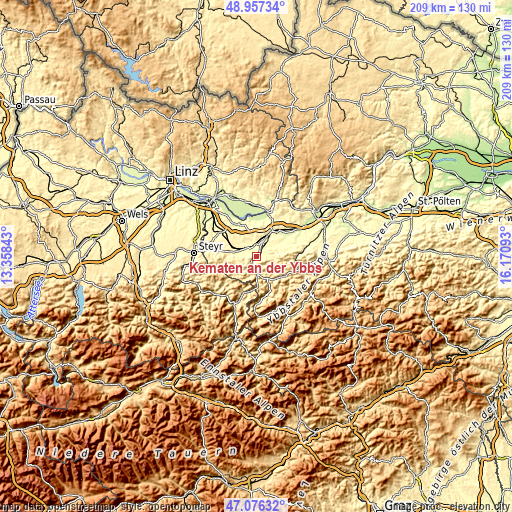 Topographic map of Kematen an der Ybbs