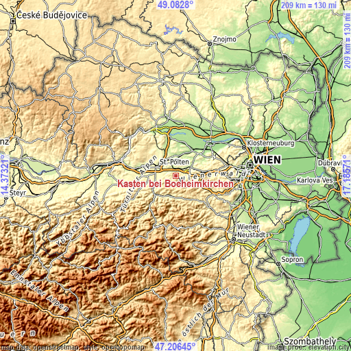 Topographic map of Kasten bei Böheimkirchen