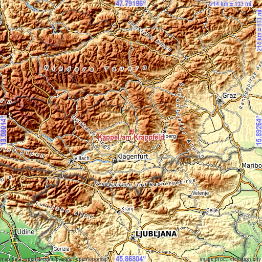 Topographic map of Kappel am Krappfeld