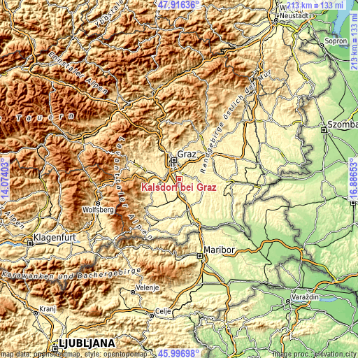 Topographic map of Kalsdorf bei Graz