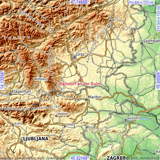 Topographic map of Kaindorf an der Sulm