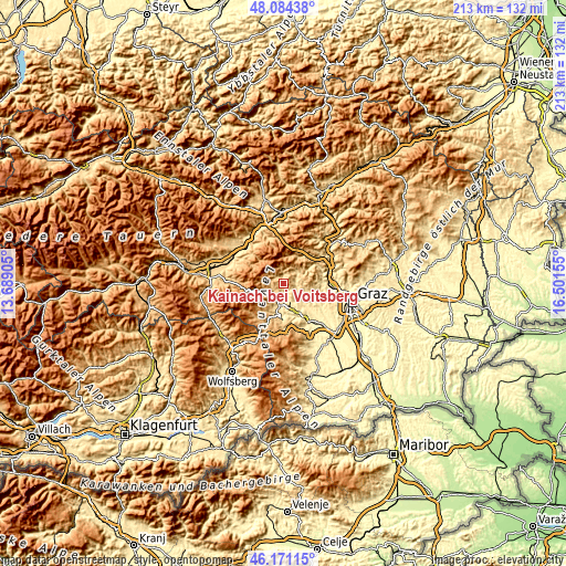 Topographic map of Kainach bei Voitsberg