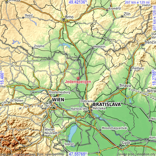 Topographic map of Jedenspeigen