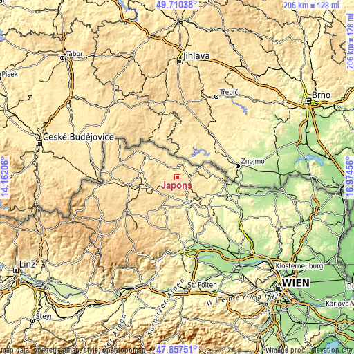 Topographic map of Japons