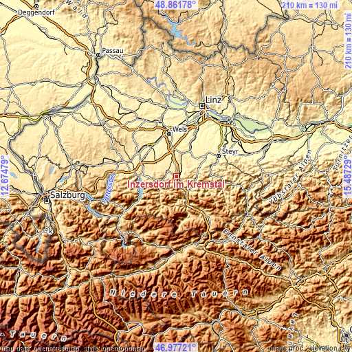 Topographic map of Inzersdorf im Kremstal