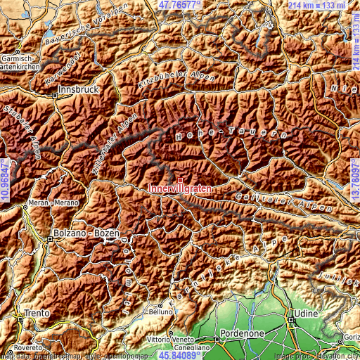 Topographic map of Innervillgraten