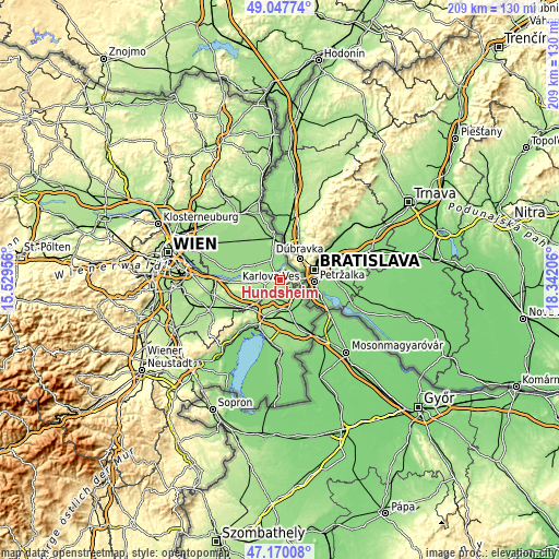 Topographic map of Hundsheim