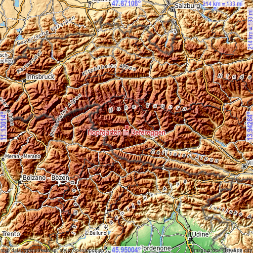 Topographic map of Hopfgarten in Defereggen