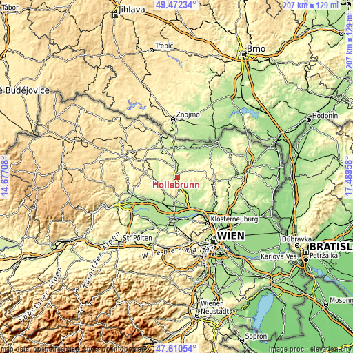 Topographic map of Hollabrunn