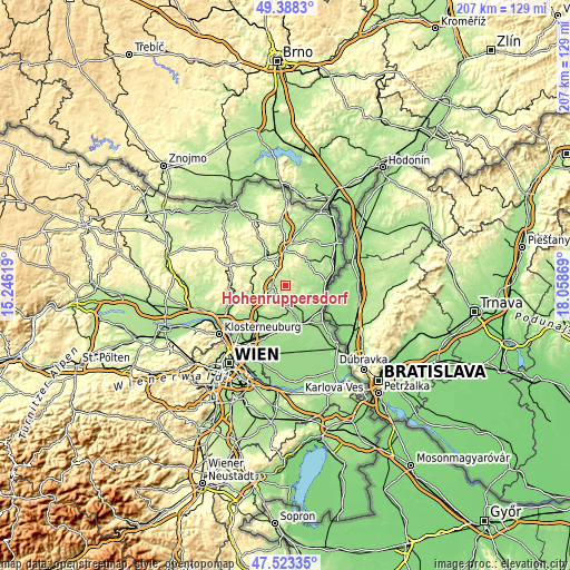 Topographic map of Hohenruppersdorf