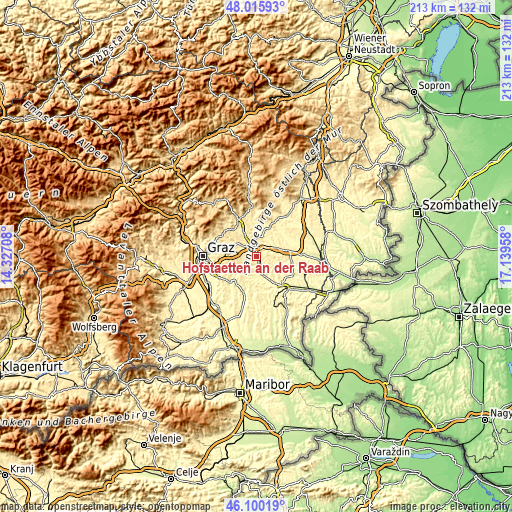 Topographic map of Hofstätten an der Raab