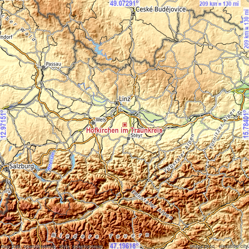 Topographic map of Hofkirchen im Traunkreis