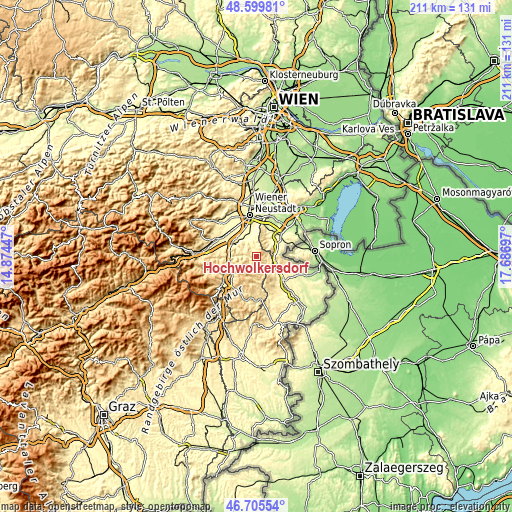 Topographic map of Hochwolkersdorf