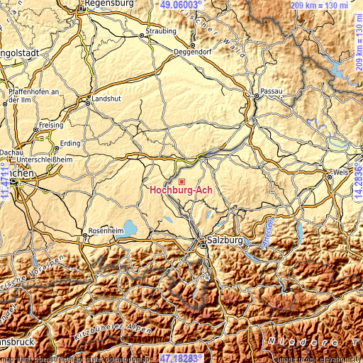 Topographic map of Hochburg-Ach