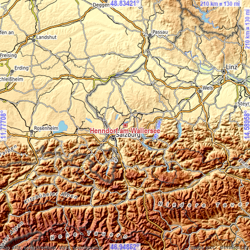 Topographic map of Henndorf am Wallersee
