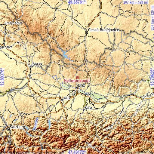 Topographic map of Hellmonsödt