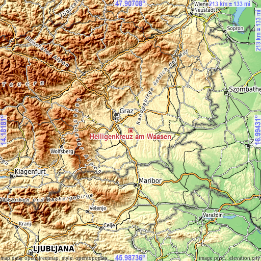 Topographic map of Heiligenkreuz am Waasen