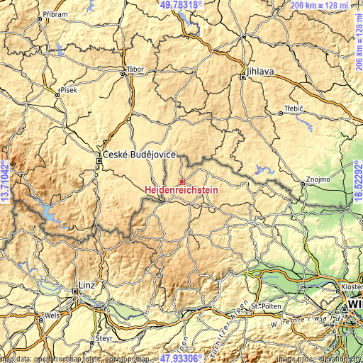 Topographic map of Heidenreichstein