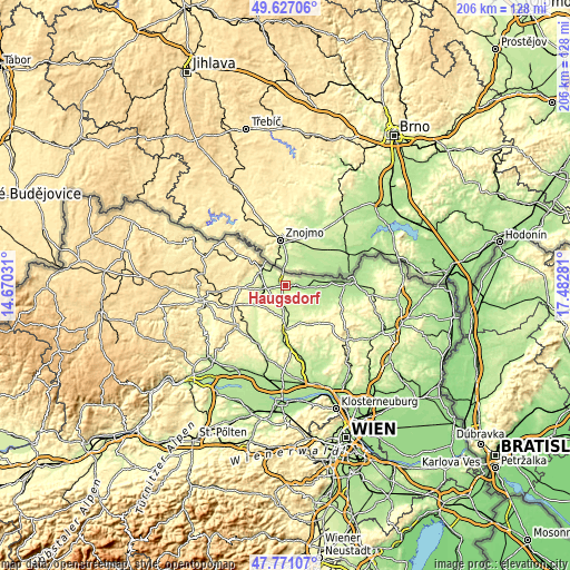 Topographic map of Haugsdorf