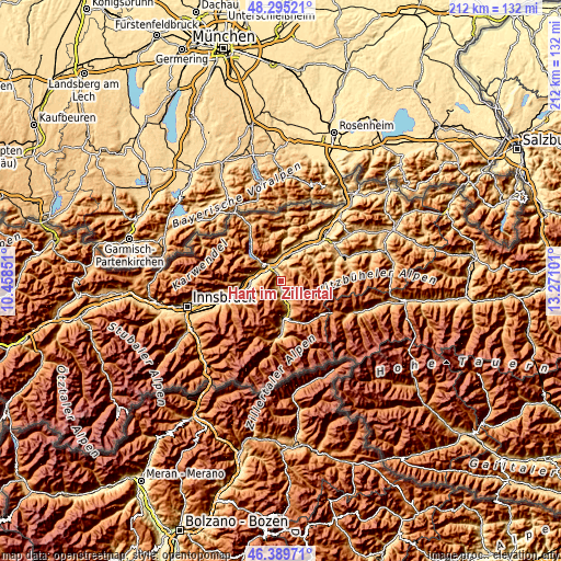 Topographic map of Hart im Zillertal