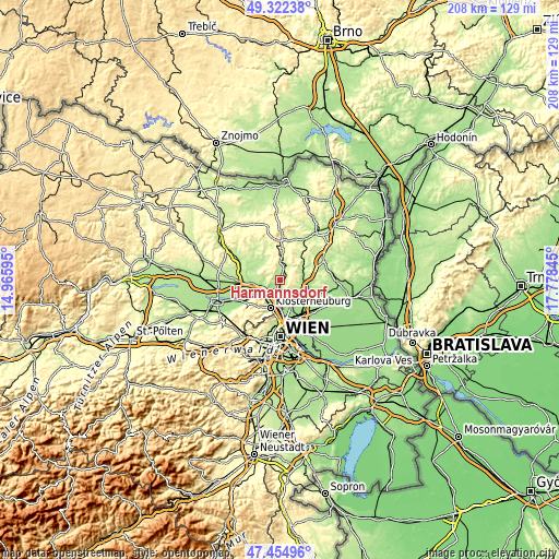 Topographic map of Harmannsdorf