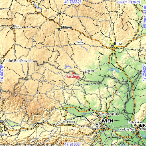 Topographic map of Hardegg