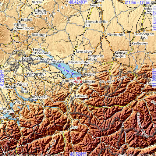 Topographic map of Hard