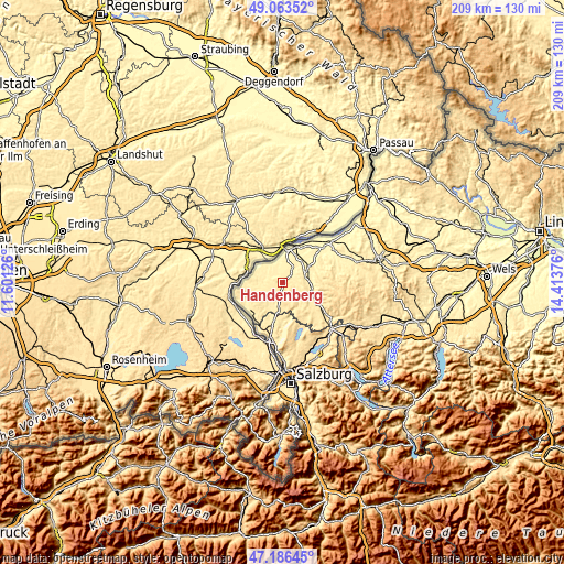 Topographic map of Handenberg