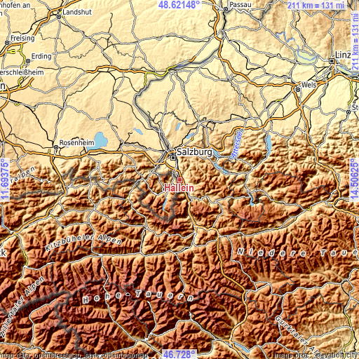 Topographic map of Hallein