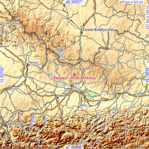 Topographic map of Haibach im Mühlkreis