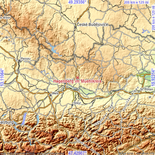 Topographic map of Hagenberg im Mühlkreis